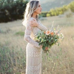 Long Sleeve Bohemian Embroidered Dress Sheer